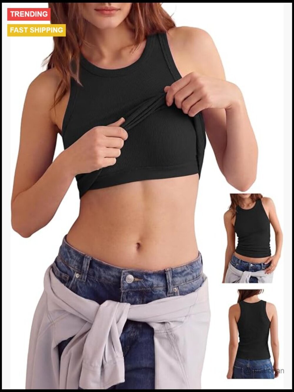 Womens Tank Tops with Built in Bras High Neck Racerback Ribbed Fitted